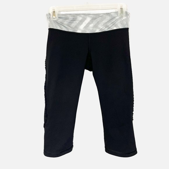 Lululemon 'Nothing to Hide' Gray & Black Ruffle Trim Cropped Capri Leggings - 4 - Picture 1 of 6